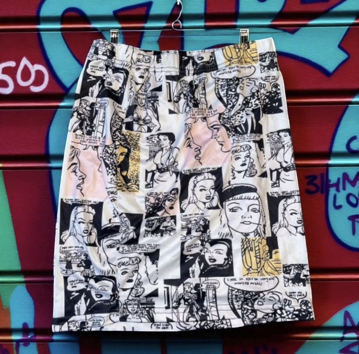 Pop Art/Comicbook Bodycon Skirt, High-Waisted Mini.