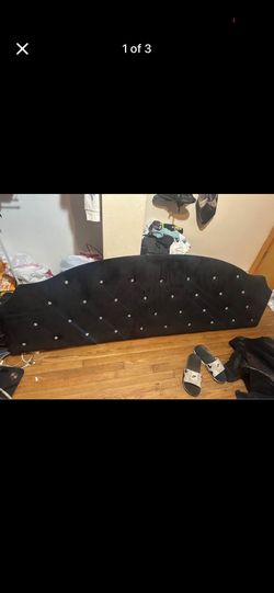 Queen Size Headboard, Soft Black With Crystals Throughout