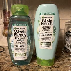 set of 2 garnier whole blends coconut water w aloe vera shampoo & conditioner•12.5oz•all for $6