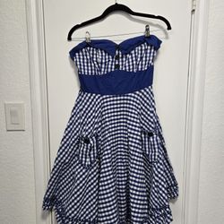 Blue And White 50s Style Swing Dress Medium