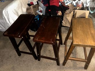 Set of 3 Wooden Bar Stools