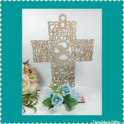 Our Father Cross First Holy Communion party favors. Baptism Cross Holy Spirit . Cruz de Padre Nuestro centro de mesa Primera Comunión y Bautizo 
