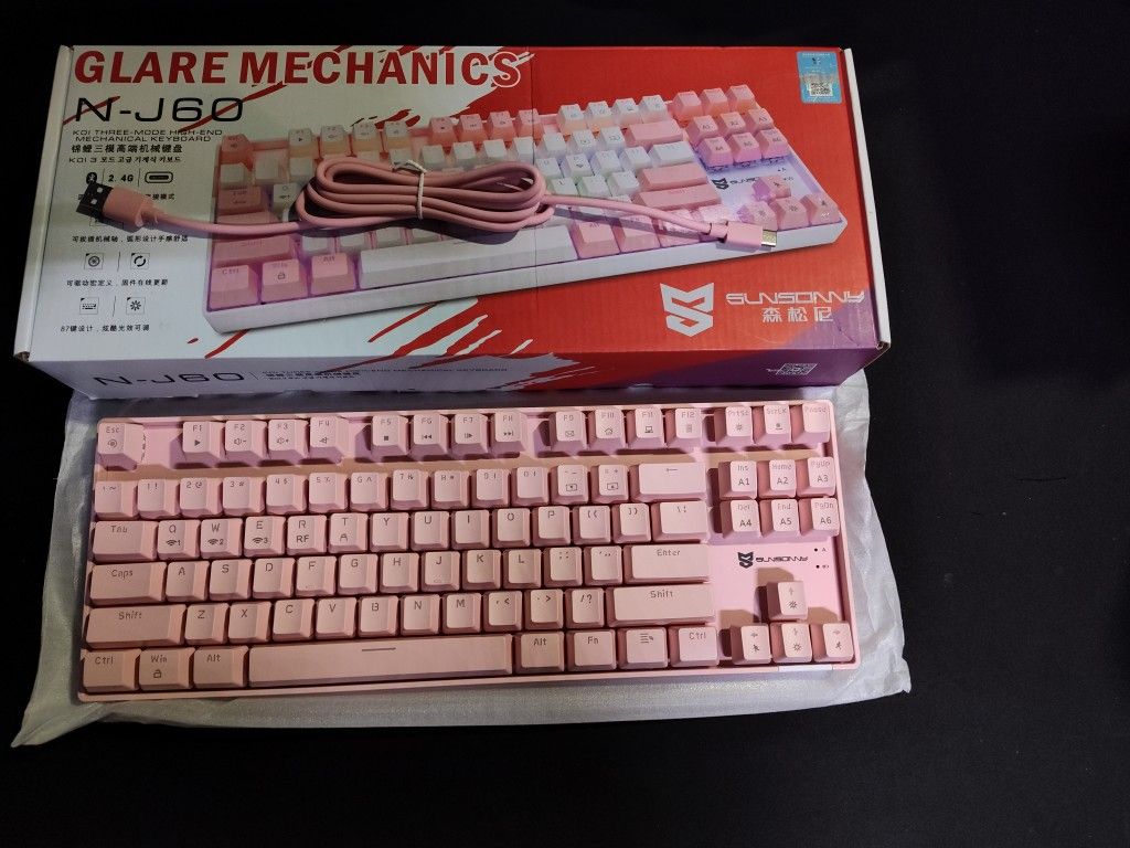 TRI-MODE WIRELESS WIRED RGB PINK MECHANICAL KEYBOARD 2.4GHZ BT USB-C WIRED HOTSWAPPABLE BLUE SWITCHES
