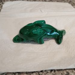 CARVED MALACHITE GREEN GEMSTONE DOLPHIN FUGURINE