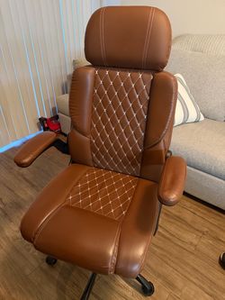 Brown Leather Office Chair with Casters