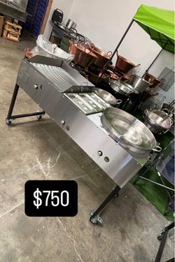 carrito para taquizas con plancha 24"tres compartimientos y comal de bola abajo