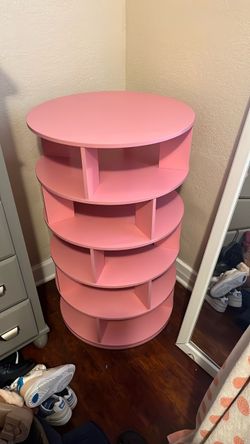 Pink Rotating Shoe Rack Tower
