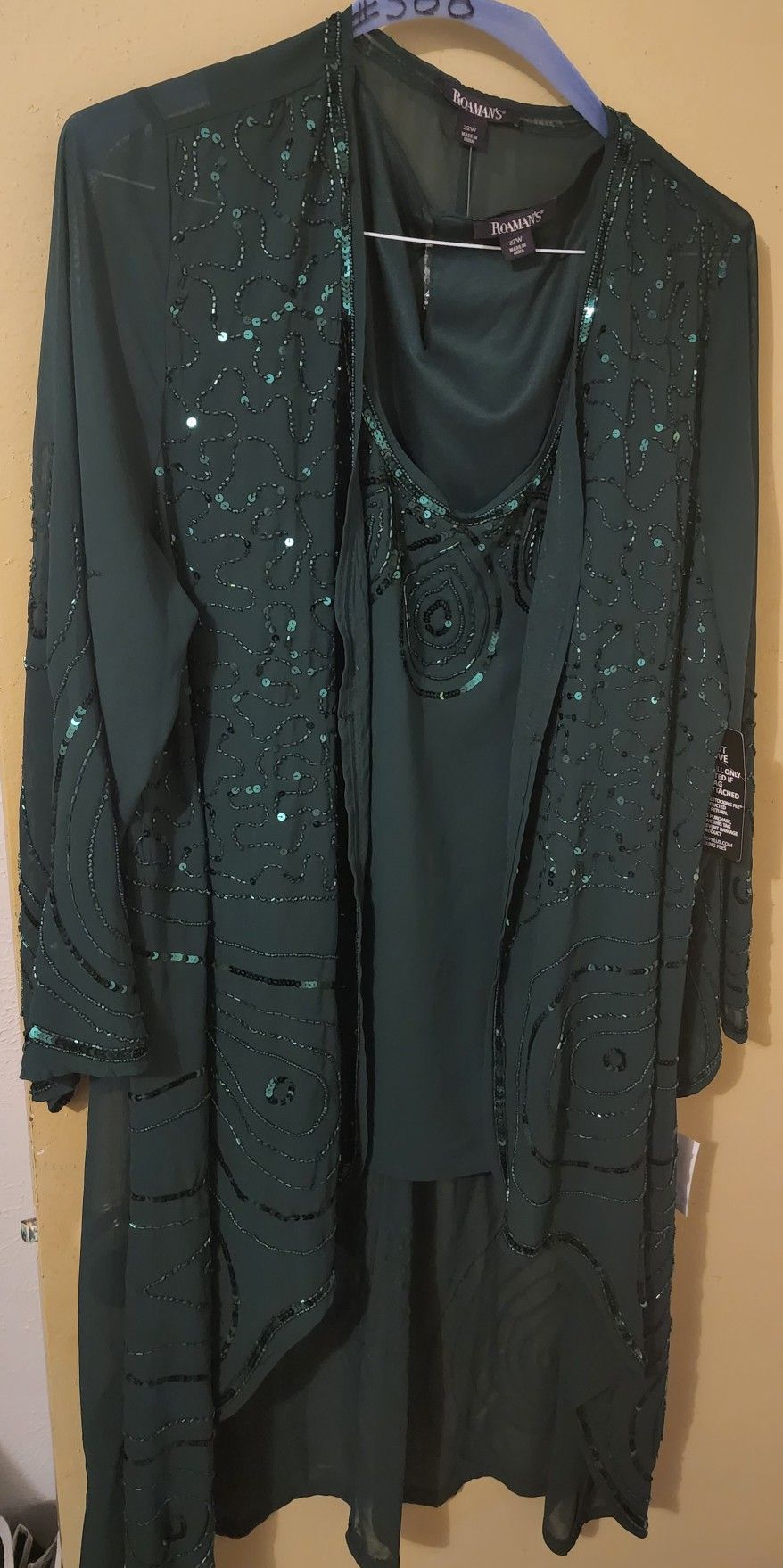 2pc Women's Green Shawl And Top Set Plus Size 