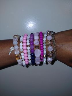 $1 Dollar beaded bracelets; pink, white