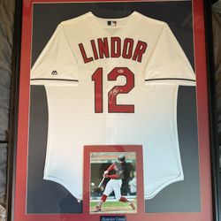 Francisco Lindor Signed Jersey Framed Autograph COA Indians Guardians MLB