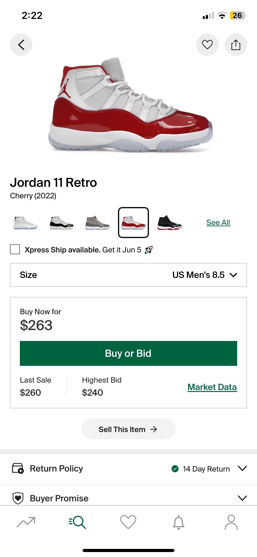 Jordan 11 Cherry 🍒 8.5 NEW