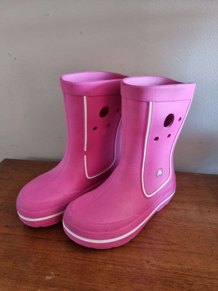 Crocs CrocBand Juant Pink Rain Boot Kids Size 2 J