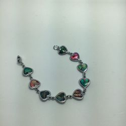 Valentines Multi-colored Abolone Heert Link Bracelet