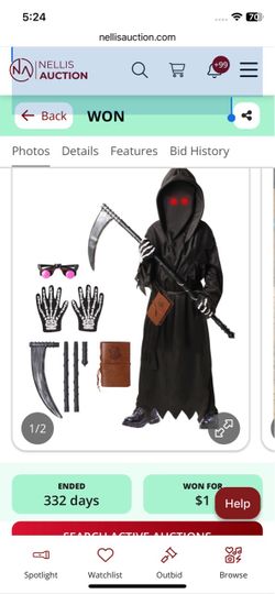 Adult xl Oskiner Grim Reaper Costume For Kids, Scary Halloween Costume For Boys With Glowing Red Eyes/Scythe/Notebook/Gloves (XL)