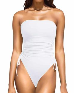 New Women Strapless One Piece Swimsuit Tummy Control Bandeau Bathing Suit Cheeky Swimwear, Small