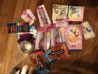 Multiple items including princess pen ,notebook, lipsticks
