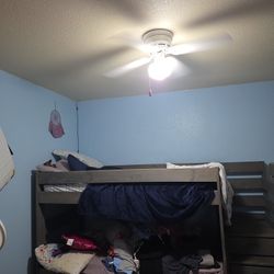 Trundle Bunk Bed With Steps And Storage Space, Light Grey Wood 