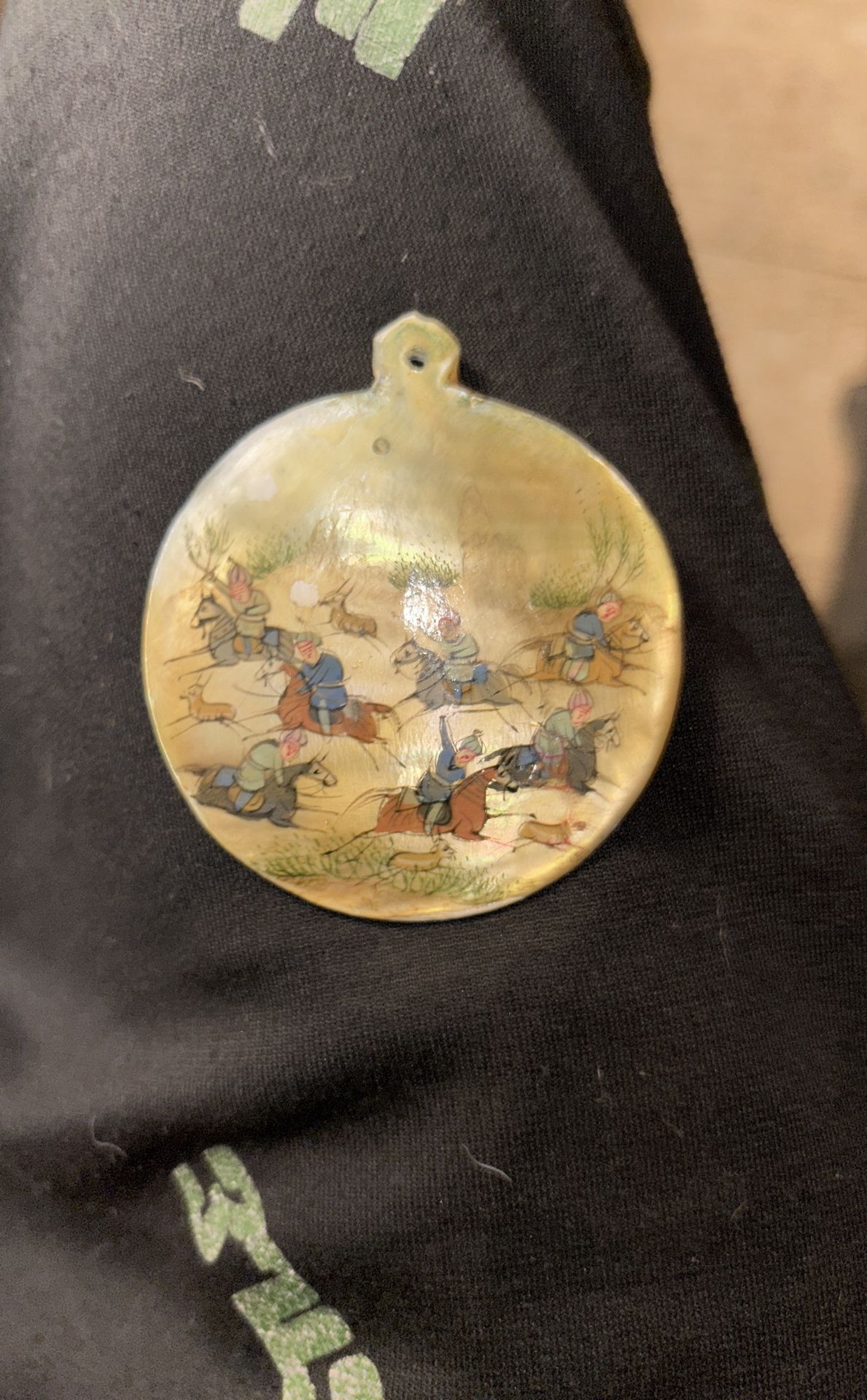 Antique Hand Painted Mother of Pearl Pendant