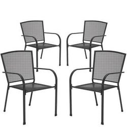 Brand new and already assembled   Metal Outdoor Patio Chairs, Stackable Outside Dining Chairs with Armrests, Set of 4 $80  Warehouse Clearance Sale   