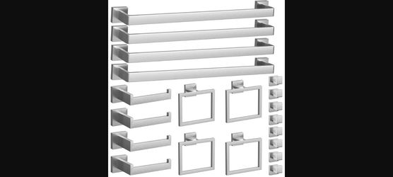 20-Piece Brushed Nickel Bathroom Hardware Set - Towel Bars, Rings, Hooks