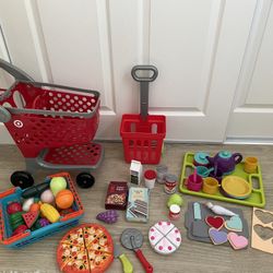Play Food, Tea Set & Target Shopping Cart 