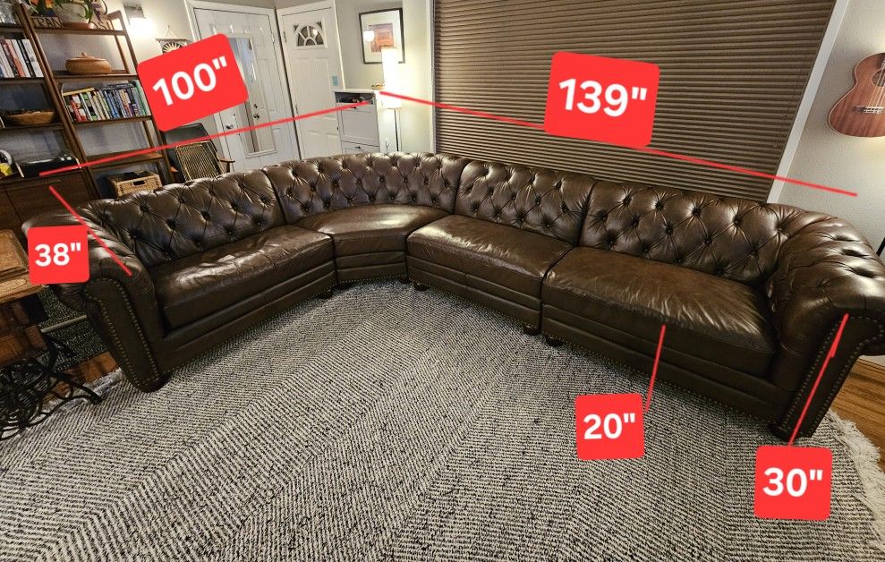 Free Sectional - Brown Leather Chesterfield Style