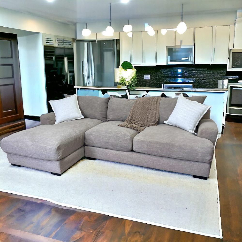 Deep-Seated Beige Sectional w/ Chaise from Ashley's 🛋️ Free Delivery & Financing Available! 🚚