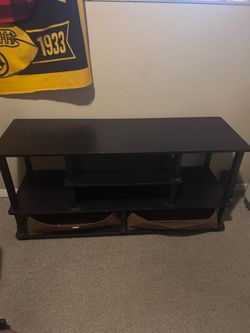 TV Stand for Living Room, Entertainment Center with Open Storage Shelves and Two Bins for Bedroom Home Office, 55 Inch, Black
