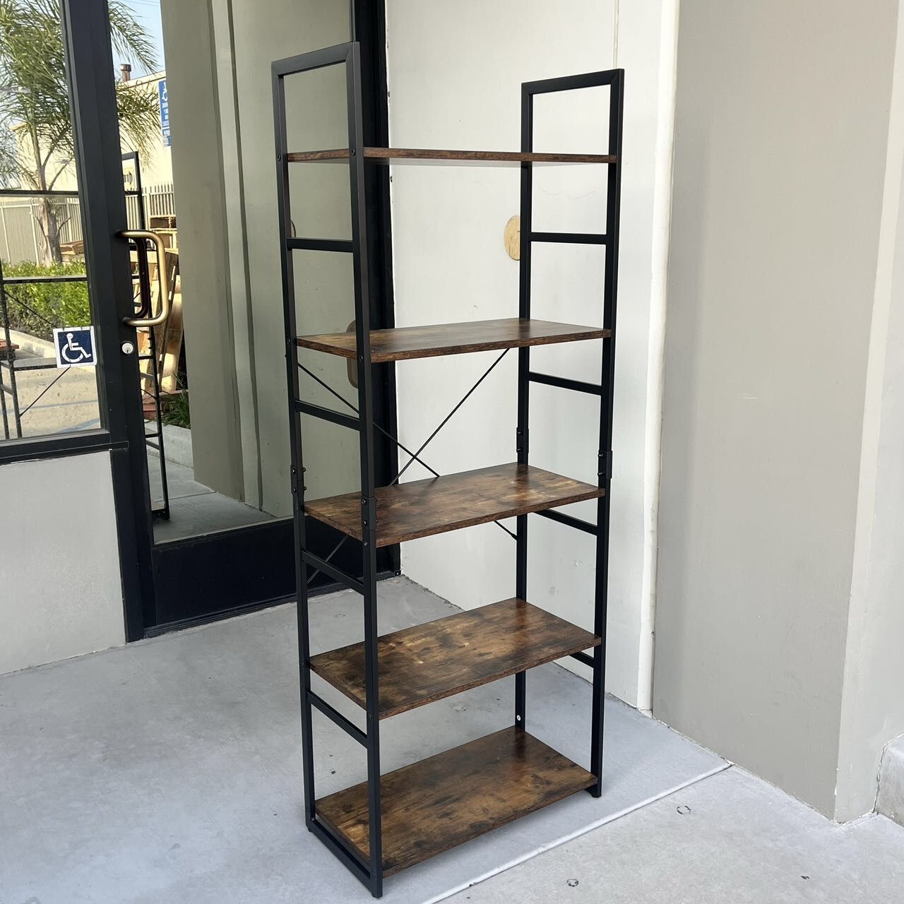 New In Box 24Lx12Dx63H Inch 5 Tier Bookshelf Display Shelf Rack Steel Frame Rustic Brown Furniture Organizer