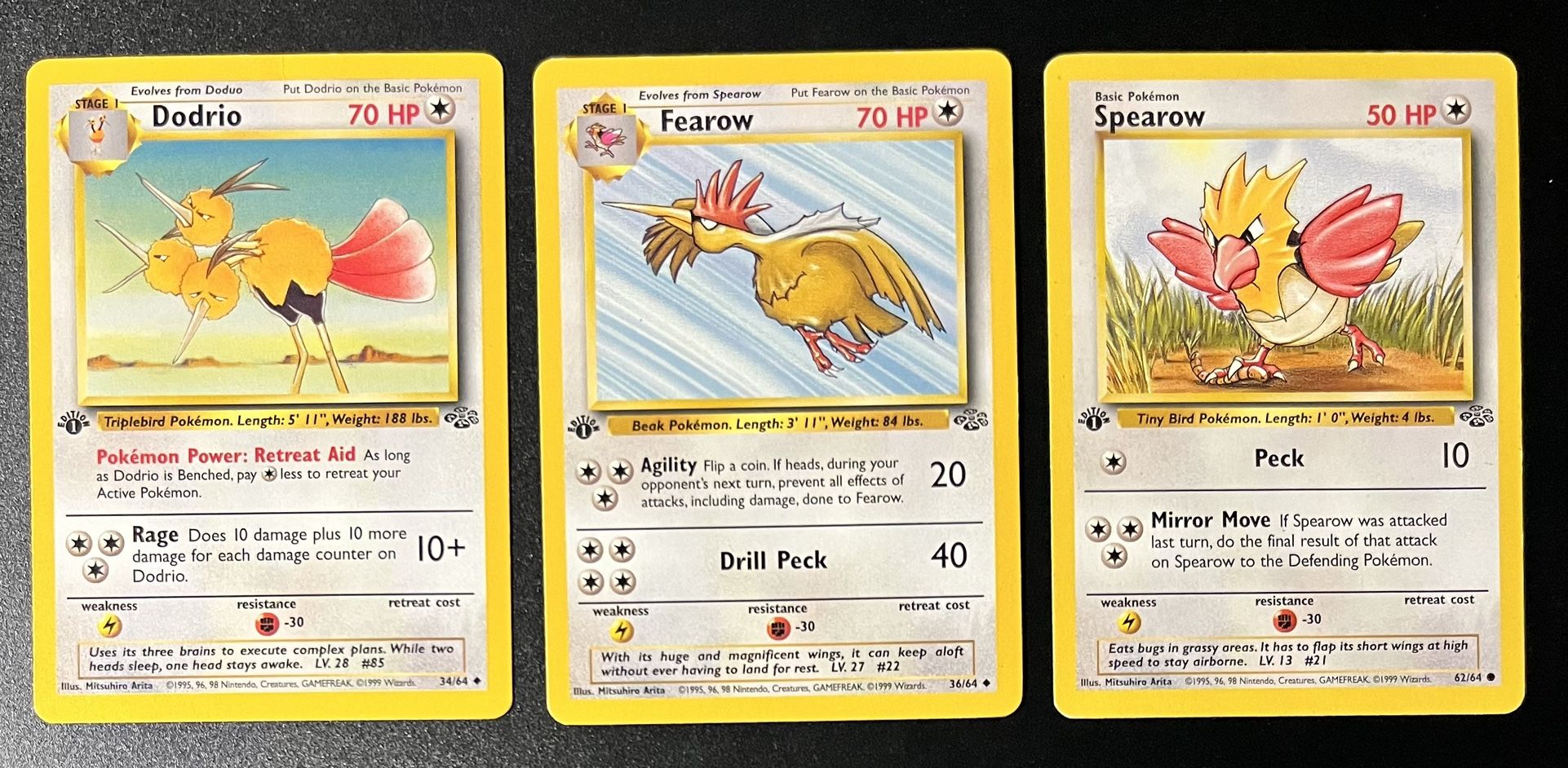 1st Edition Pokemon TCG (3 cards) Dodrio Fearow Spearow NM