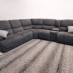 Luxury Gray Microfiber Couch 6-Piece Power Sectional Sofa w/ Console – Pet & Smoke Free, Excellent Condition