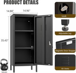 2480b $55  Metal Locker Cabinet, 35.4" H Home Office Locking Cabinet, Vertical Steel Storage Cabinet with Locking Door and 2 Adjustable Shelves, Garag
