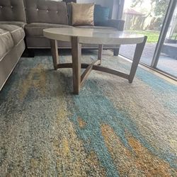 Round Marble Coffee Table w/Solid Wood Legs