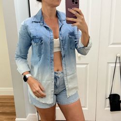 GLAD & DASH Ombre Frayed Hem Denim Shirt