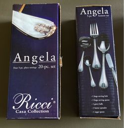 Ricci Argentieri Angela 4 Place Setting  20ea + Serving Set 5ea Flatware 18/10 Stainless 25 Pcs total