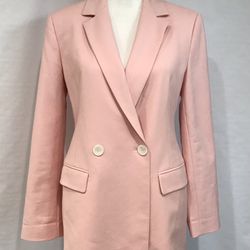 ZARA Pale Pink Fitted Lined Pockets Back Slit Cotton Blend Jacket, M, 27” Long