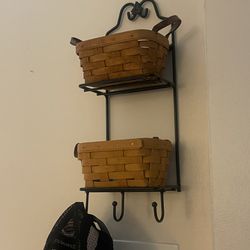 Longaberger Baskets And Wrought Iron Shelving