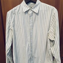 Banana Republic XL Casual Button Down Shirt, White with Green & Blue Stripes , Excellent