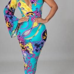 One Shoulder Colorful Dress