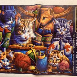 New Sealed Dowdle Kittens Knittin' Mittens 300 Piece Cat Yarn Puzzle 16x20 USA