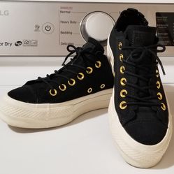 Converse All Star Platform Black W/gold Size 6