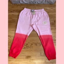 New Women's CHAMPION Reverse Weave Pink Pigment Dye Jogger Sweatpants 2XL
