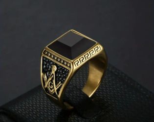Men's King's Vintage Black Lettering Ring - SIZE 14 **Black/Gold