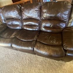 Brown Leather Reclining Sofa And Chair