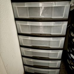 6 compartment set of Plastic Storage / Organizer drawers With Caster Wheels- Like New
