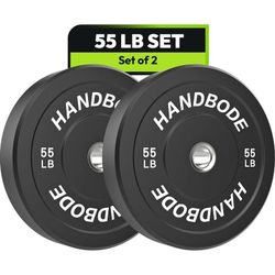 Pair of 55 lb Bumper Plates, Olympic Rubber Barbell Weight Plates with 2" Steel Hub for Strength Training, Weightlifting