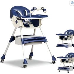 3-in-1 Multi-Use Folding High Chair, Toddler Dining Booster Seat for Eating, Blue/green/pink