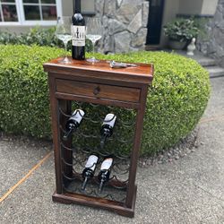 Solid Wood Wine Rack with Storage Drawer
