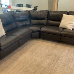 Crate And Barrel Style Leather Sofa In Espresso Mid Century Modern