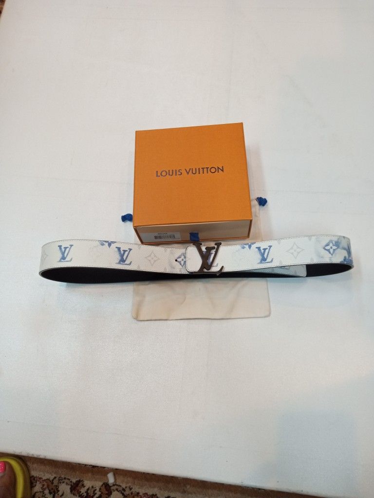Louis Blue White Water Color Monogram Belt